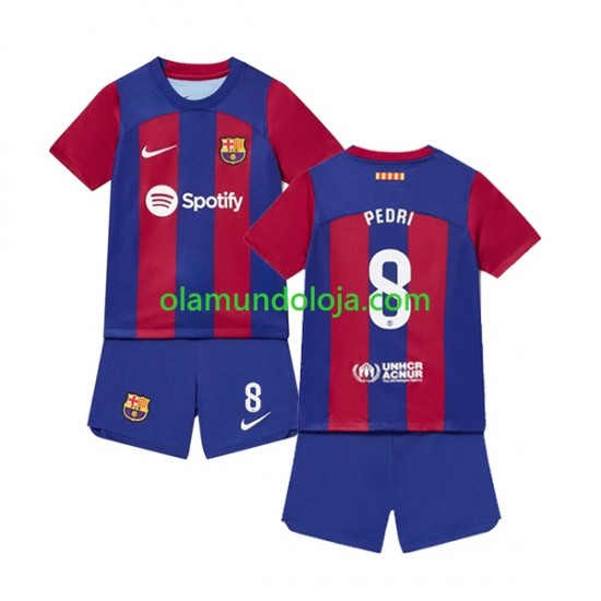 Camisola FC Barcelona Pedri 8 Criança Equipamento Primeiro 2023-2024 Manga Curta